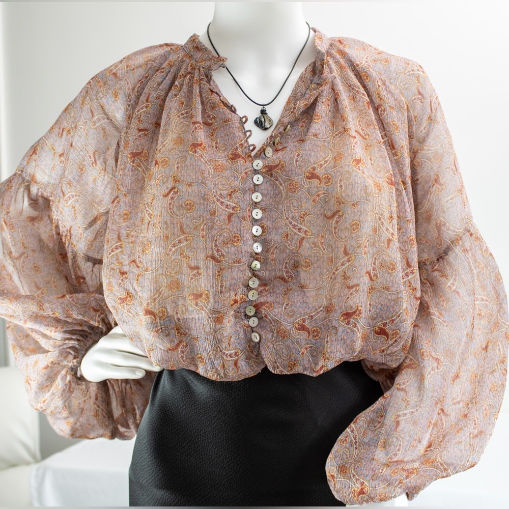 Zara Multicolor Chiffon Dressy & Chic Paisley Printed Women’s Blouse Size Medium - Picture 3 of 17